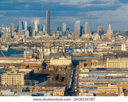 Aerial view of downtown Brooklyn skyline viewed from Brooklyn, New York.