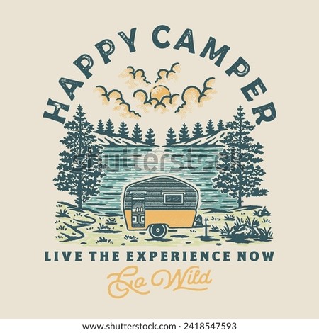 mobile illustration scout graphic camper badge lake vintage forest outdoor mountain