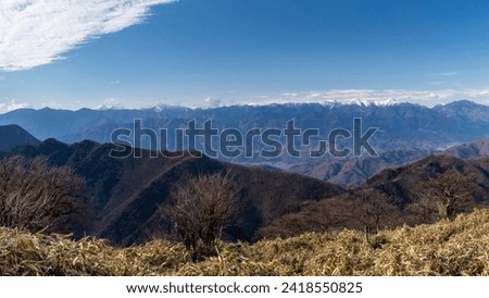 Spectacular view of southern alps mountains from Mt.Ryugatake, Yamanashi 100 Famous Mountains, Yamanashi Prefecture, Japan, Royalty-Free Stock Photo #2418550825