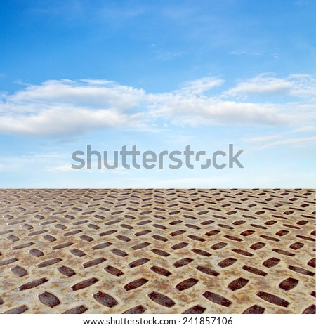blue sky and metallic floor, industrial background