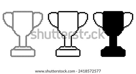 pixel art trophy award icon set isolated on white background