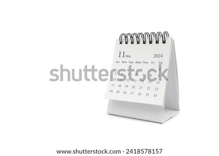 Simple desk calendar for November 2024 isolated on white background. Calendar concept with copy space.