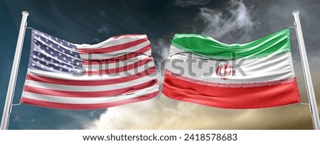 us vs iran flag The spectre of a direct US-Iranian military conflict Royalty-Free Stock Photo #2418578683