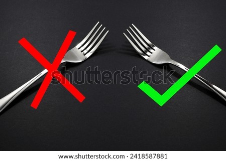 Forks isolated on dark background close-up view, Food conceptual photography, No people 