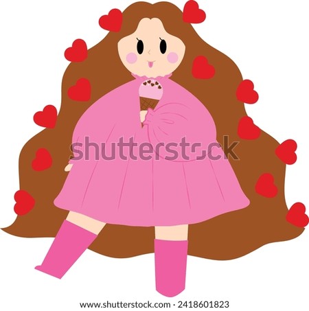 Heart and girl cute cartoon Valentine's illustration