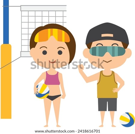 
Image illustration of beach volleyball players (male and female set)