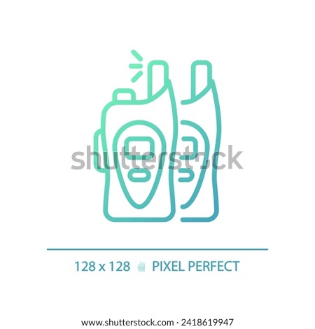 2D pixel perfect gradient walkie talkie icon, isolated vector, green hiking gear thin line illustration.