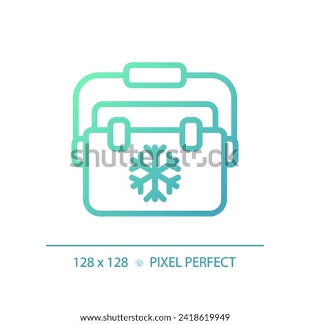 2D pixel perfect gradient ice box icon, isolated vector, green hiking gear thin line illustration.