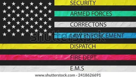 First Responders American Flag Thin Line Royalty-Free Stock Photo #2418626691