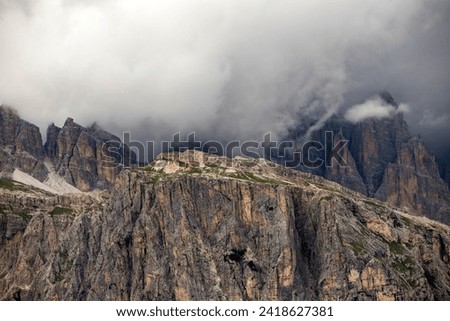 Tofana di Rozes in summer mist in the Dolomites, Italy, Europe Royalty-Free Stock Photo #2418627381