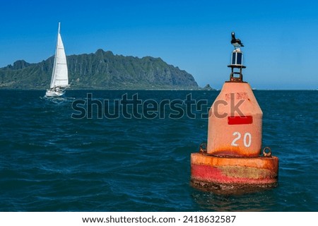 Bird on a Buoy in the Ocean Royalty-Free Stock Photo #2418632587