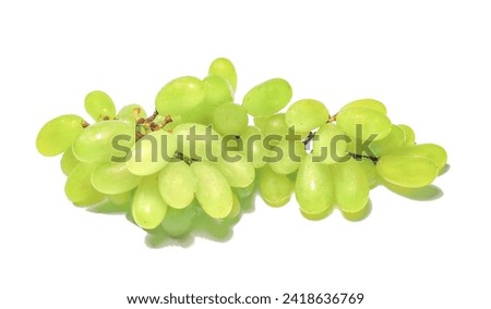 Green grape bunch isolated on white background. Fresh green grapes with leaves. Isolated on white. stock photo. Sweet and tasty ripe green grape