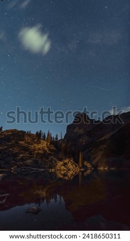 Night Stars Panorama of Moraine Lake, Banff National Park, Alberta, Canada