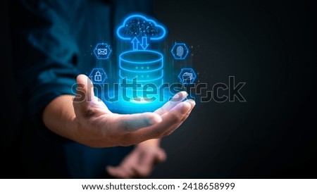 Personal cybersecurity with cloud storage technology, data backup, and privacy login passwords, internet online network.  Royalty-Free Stock Photo #2418658999