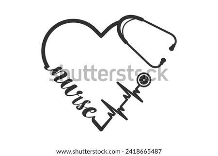 Stethoscope Heart Vector, Medical Stethoscope Heart Shape Vector, Stethoscope Pulse Vector, Heart Health Icon, Medical tools Vector, Stethoscope typography, Doctor, Nurse, Doctor 