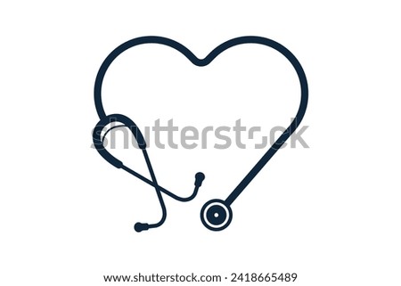 Stethoscope Heart Vector, Medical Stethoscope Heart Shape Vector, Stethoscope Pulse Vector, Heart Health Icon, Medical tools Vector, Stethoscope typography, Doctor, Nurse, Doctor  Royalty-Free Stock Photo #2418665489