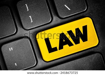 Law text button on keyboard, concept background
