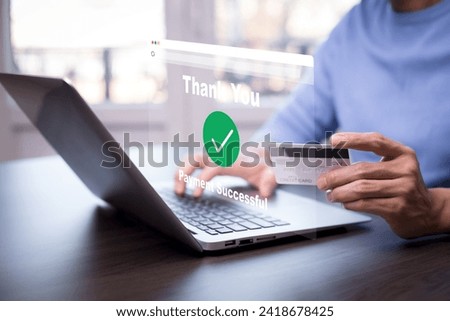 businessman holding credit card with Online payment, banking online bill payment Approved concept button, credit card and network connection icon on business technology virtual screen background