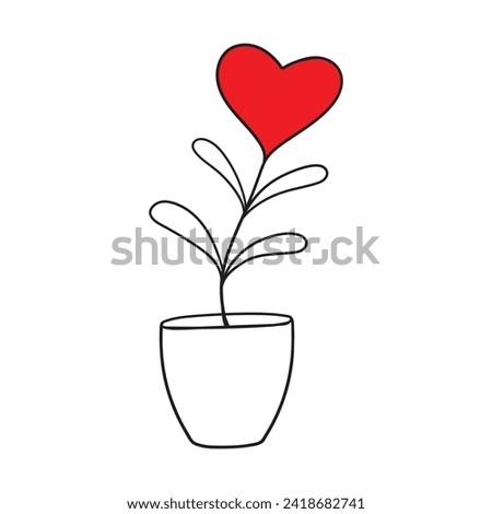 Hand drawn outline illustration with a heart shaped Flower. Love doodle icon. Clip art for Valentine's day