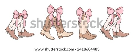 Draw vector illustration pink coquette cowgirl boots Cherry bows Soft girl Trendy girly For valentines day Doodle cartoon style