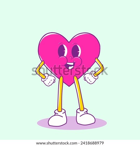 Cartoon abstract character. Retro trendy characters, shape star with legs and hands, heart with funny face, vintage mushroom. Vector funny set