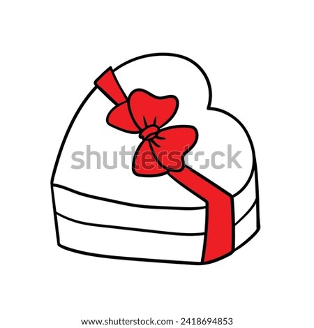 Happy Valentine's Day. Illustration of a gift box with a red ribbon. Vector clip art. Outline drawing. Doodle illustration