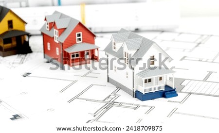 the model of the house on the projected drawings. High quality photo