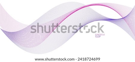 Tranquil vector abstract background with wave of flowing particles, easy and soft smooth curve lines dots in motion, airy and relaxing illustration.