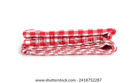 Picnic Table Cloth Isolated, Folded Checkered Napkin, Red White Tablecloth, Kitchen Towel with Gingham Pattern, Restaurant Dishcloth, Picnic Table Cloth on White Background
