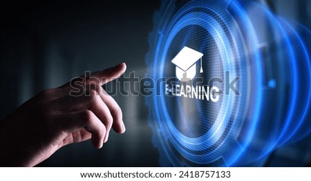 E-learning, Online education, internet studying. Business, technology and personal development concept on virtual screen.