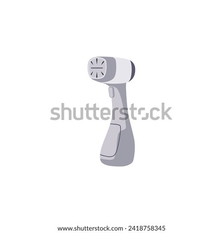 Hand steamer for clothes, vector illustration isolated on white background. Technical device, for laundry, home or store, clothing care equipment. Drawn in simple cartoon style. Design icon Royalty-Free Stock Photo #2418758345