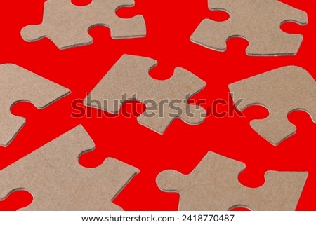 scattered cardboard puzzles, cut out, uncertainty concept on isolated background