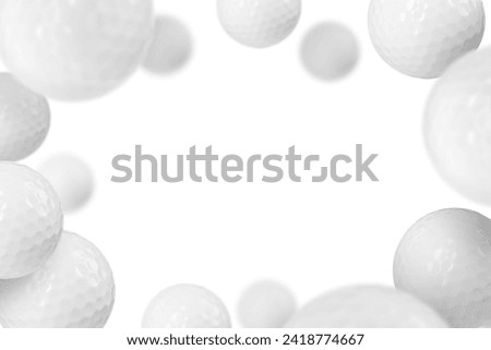 Many golf balls falling on white background
