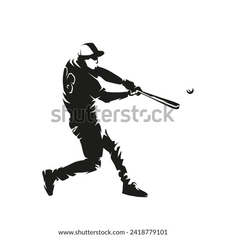 Baseball player, batter, isolated vector silhouette. Team sport athlete