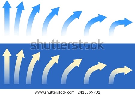 Set of blue and cream colored arrows at various angles. Color gradually fades from the tip to the end of the arrow. Royalty-Free Stock Photo #2418799901