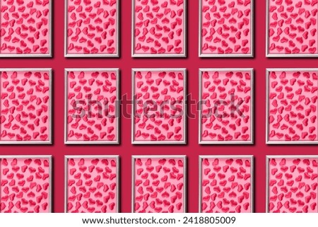 Beautiful hearts in picture frame for Valentines Day. Strong relationships and declaration of love. Traditional holiday. Pattern.