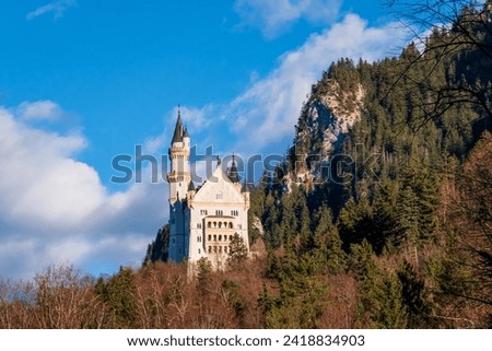 View of Neuschwanstein castle near to Hohenschwangau castle in the Bavarian mountains (Germany): one of the nicest in the world.
