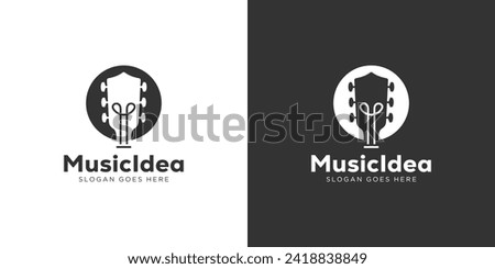 Creative Music Idea Logo. Guitar Head and Lightbulb with Modern Minimalist Style. Guitar Electric Logo Icon Symbol Vector Design Template.