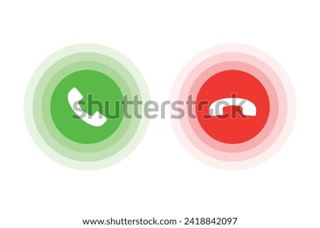 Answer and decline phone call buttons. Phone call. Telephone sign. Accept call and decline phone icons. Vector illustration icon. Royalty-Free Stock Photo #2418842097