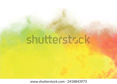 Colorful watercolor painted abstract background. Fuzzy clouds in bright rainbow colors of Yellow green red. Abstract painting banner for web and composition. Printing wet wash splash invitation card