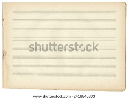 Brownish empty music notebook sheet in a ruler for recording notes.  Horizontal music page  with five-line staff without key.  Music notation elements for design. Royalty-Free Stock Photo #2418845333
