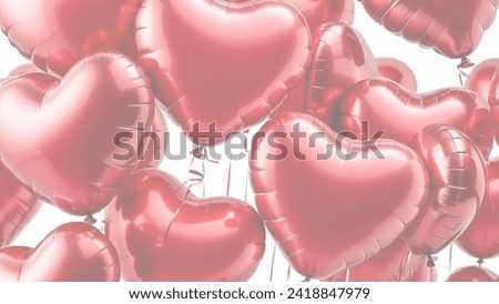 Party balloons isolated on a white horizontal background.  Red balls. St. Valentine's Day. Holiday. Postcard. Empty space for inscriptions and advertisements