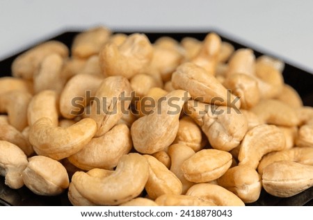 Cashew nuts in a close-up