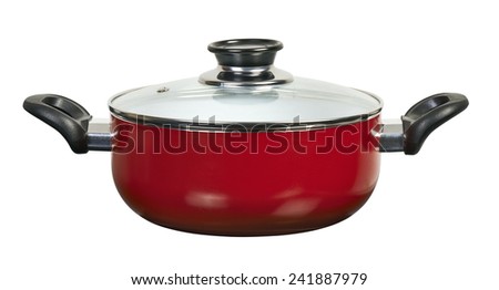 Red ceramic pan with cover with clipping path
