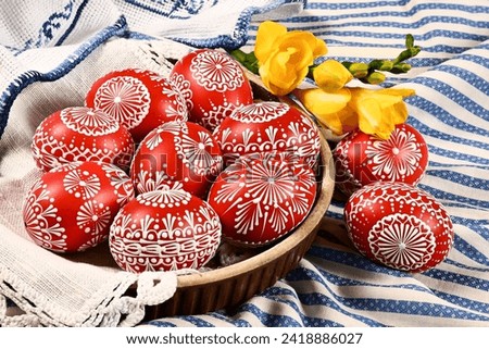 Beautiful colorful Easter eggs - Czech tradition of decorating with wax