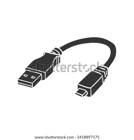 USB Wire Icon Silhouette Illustration. Computer Vector Graphic Pictogram Symbol Clip Art. Doodle Sketch Black Sign.