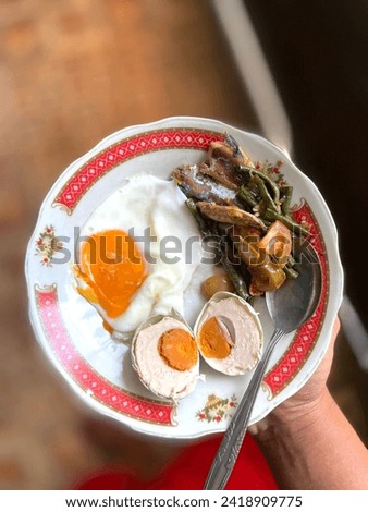 healthy food with eggs and fish