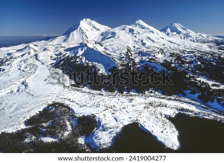 Aerial image of The Three Sisters mountains, Oregon Royalty-Free Stock Photo #2419004277