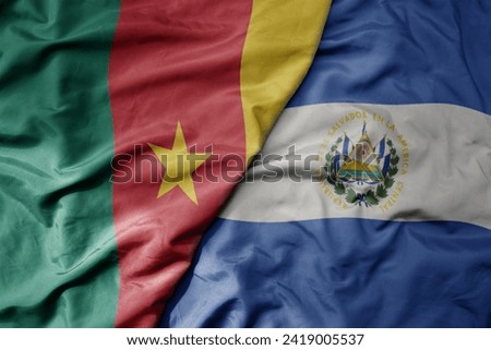big waving national colorful flag of and national flag of cameroon . macro