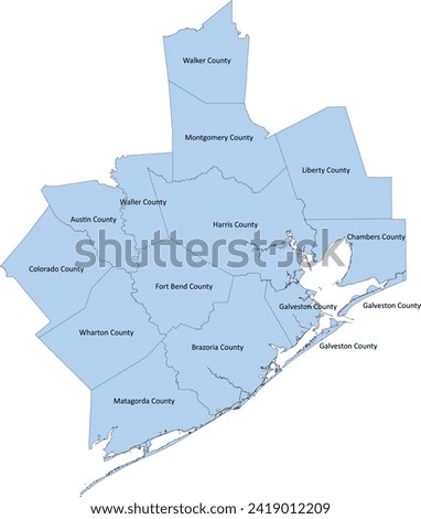 US Texas State Houston Galveston Area Council (HGAC) Map with 13 counties Royalty-Free Stock Photo #2419012209